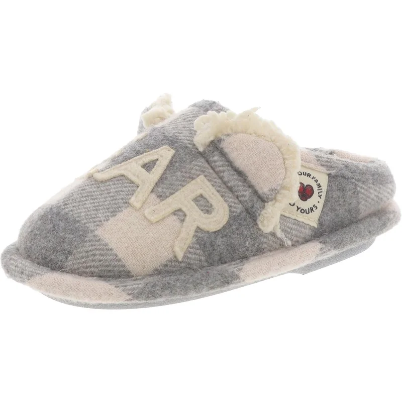 Dearfoams Boys Faux Fur Lined Embellished Slide Slippers