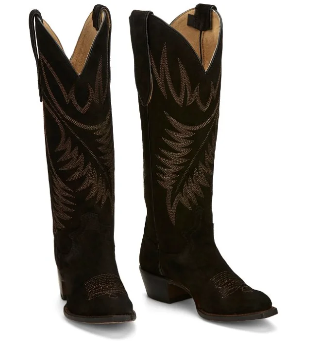 Justin Clara Black Suede Embroidered Boot