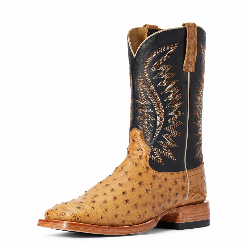 Ariat 10034082 Men Full Quill Ostrich Tan Gallup Two Tone Leather Western Boot Trendy Women's Oversized