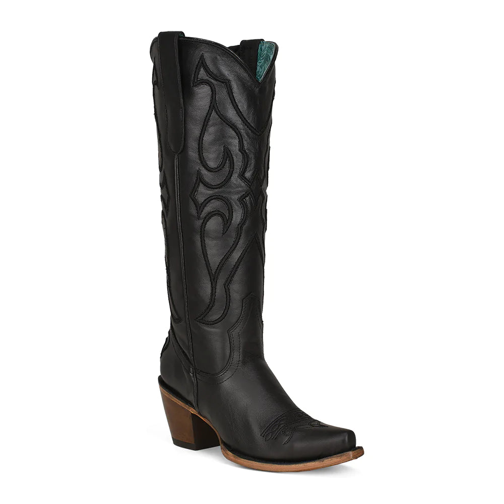 Corral Ladies Stitch Pattern & Inlay Snip Toe Black Tall Boots Z5075 Dapper Women's Bow - adorned Corral Ladies Stitch Pattern & Inlay Snip Toe Black Tall Boots Z5075 Dapper Women's Bow - adorned