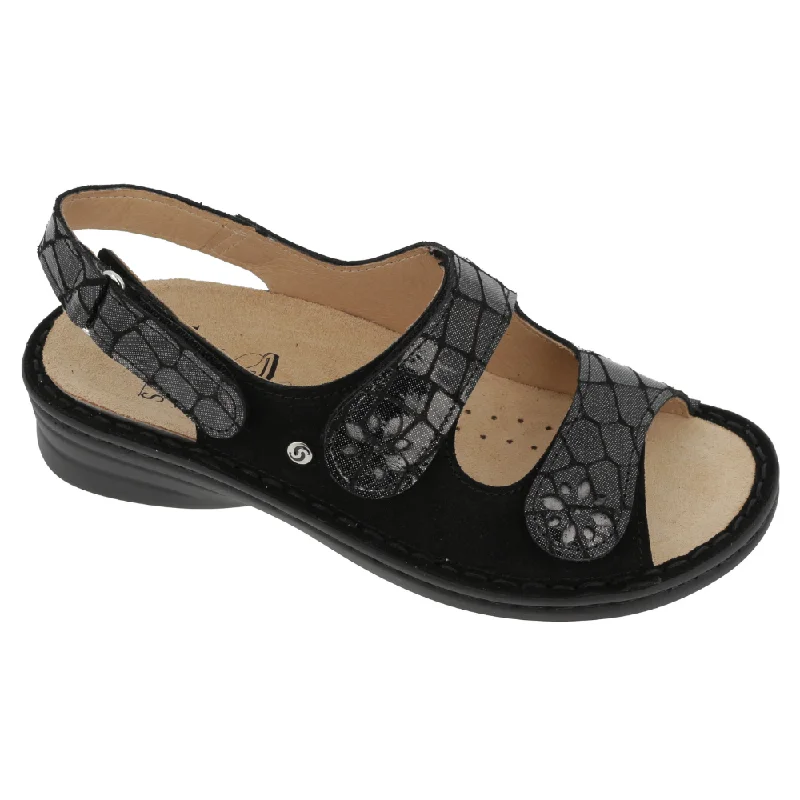 Sabatini Emma Nero Croco Print Suede Sandal (Women's) Polished Women's Silk