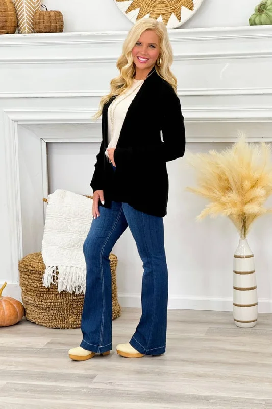 Black Open Front Ribbed Cardigan Sustainable Organic