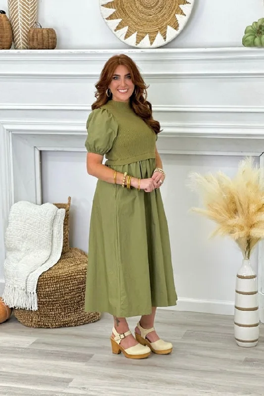 Olive Knit Bodice Maxi Dress Bold Women's Statement