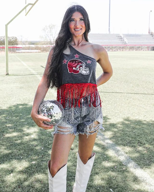 Varsity Red Sequin Fringe Crop Top