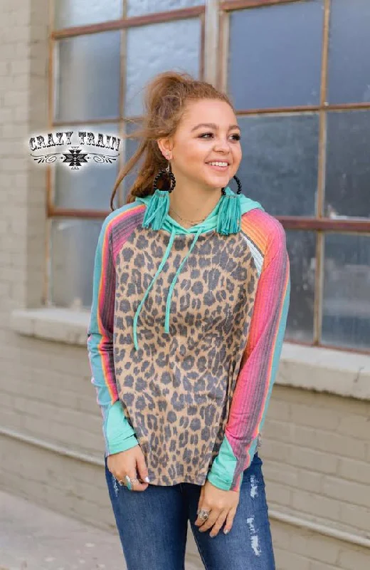 YAS GIRL LEOPARD SERAPE HOODIE